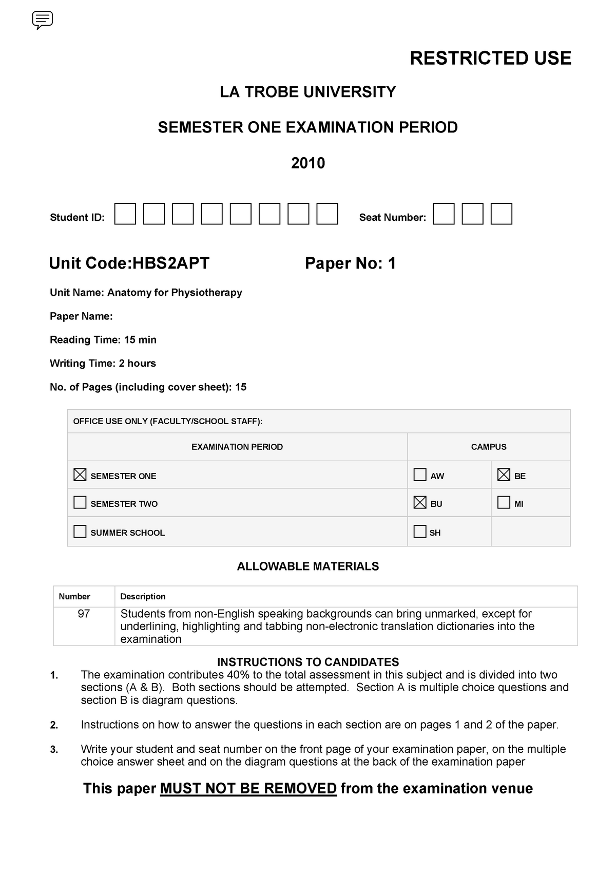 Sample/practice exam June 2010, questions - Warning: Popup annotation ...