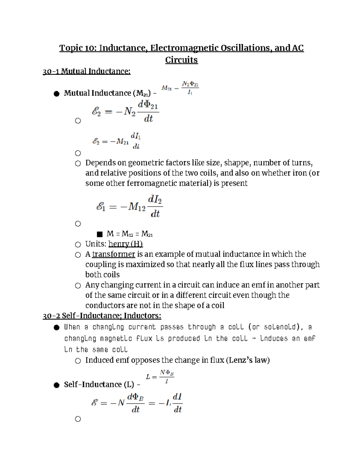 Topic 10 Inductance, Electromagnetic Oscillations, and AC Circuits ...