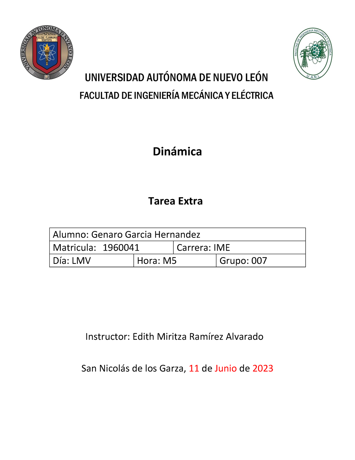 Tarea Extra - UNIVERSIDAD AUT”NOMA DE NUEVO LE”N FACULTAD DE INGENIERÕA ...