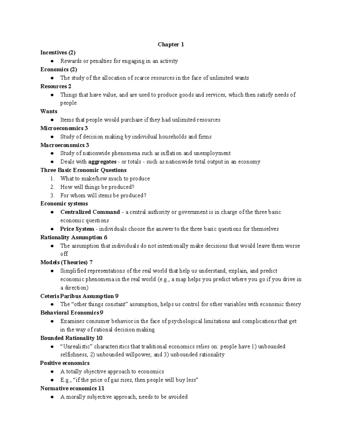 Macro Book Notes Chapters 1-2 - Chapter 1 Incentives (2) Rewards or ...