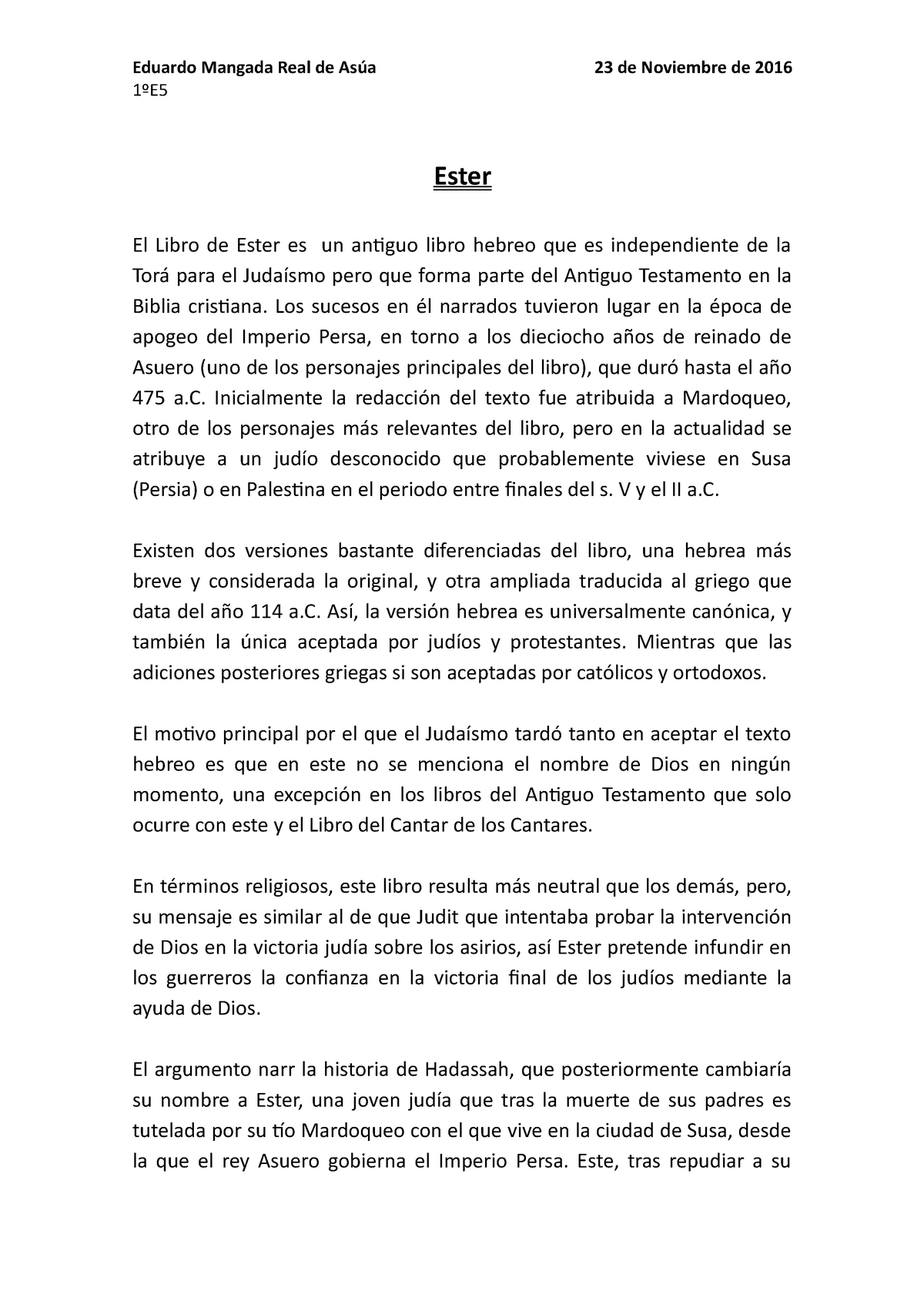 Resumen Libro de Ester Eduardo Mangada Real de Asúa 1ºE5 23 de