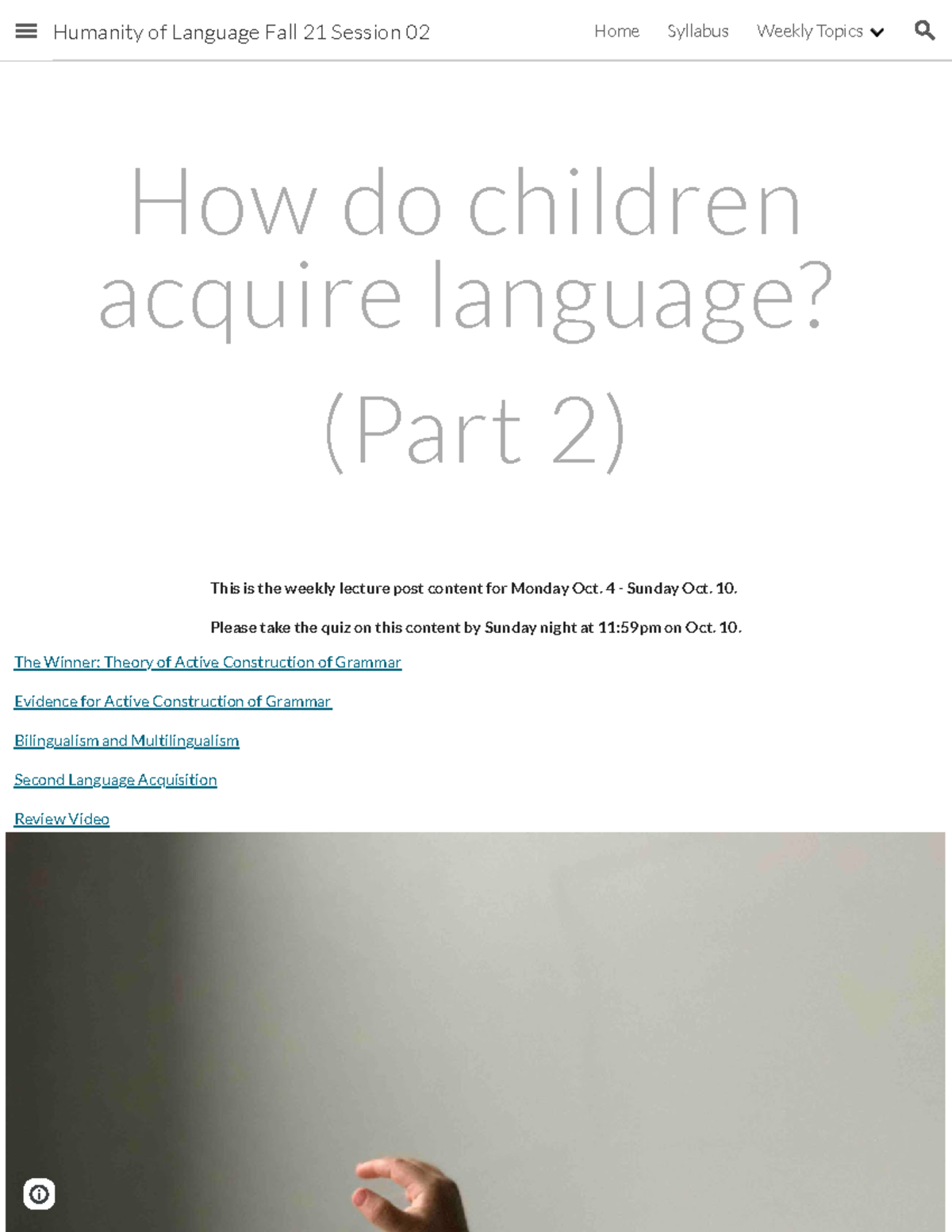 Humanity of language fall 21 session 02 w5 how do children acquire