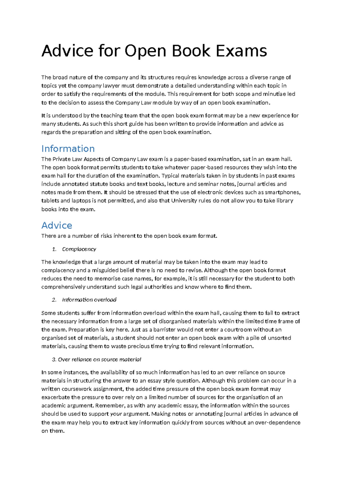 Open book exams (helpsheet) - Advice for Open Book Exams The broad ...