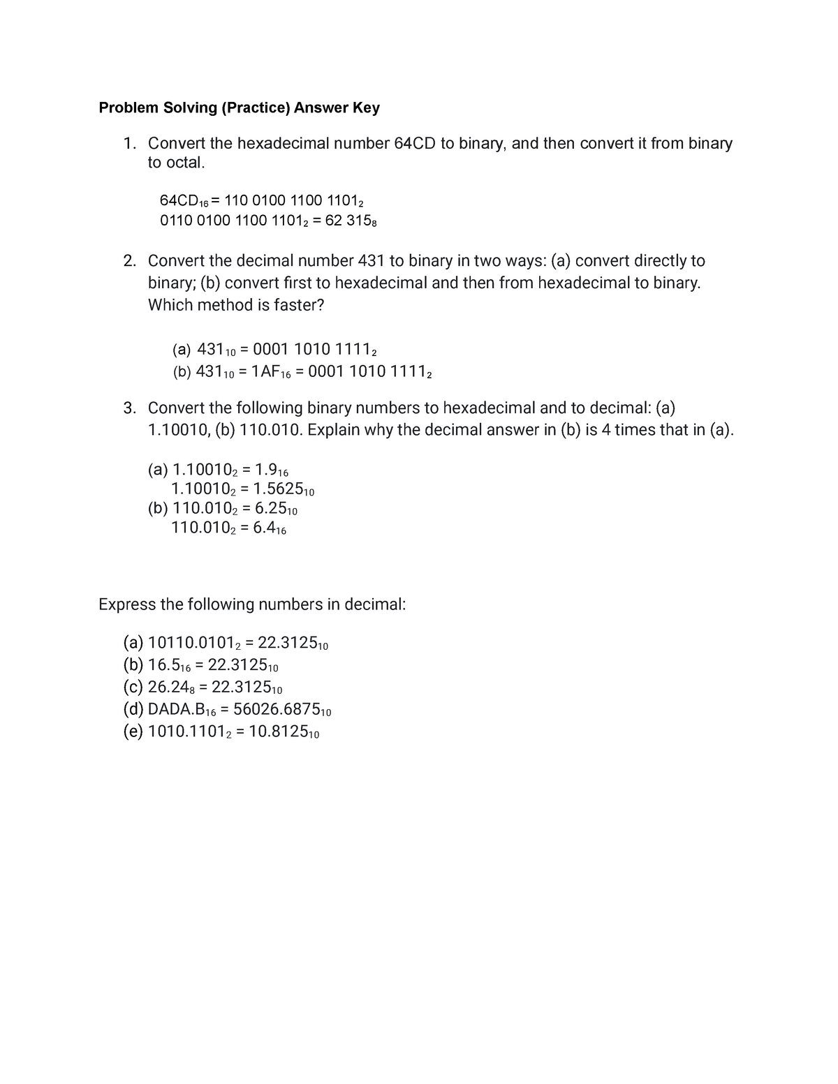 problem solving process notes answer key