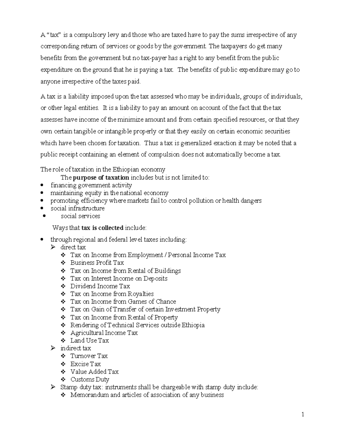Tax Note - Accounting - A “tax” is a compulsory levy and those who are ...