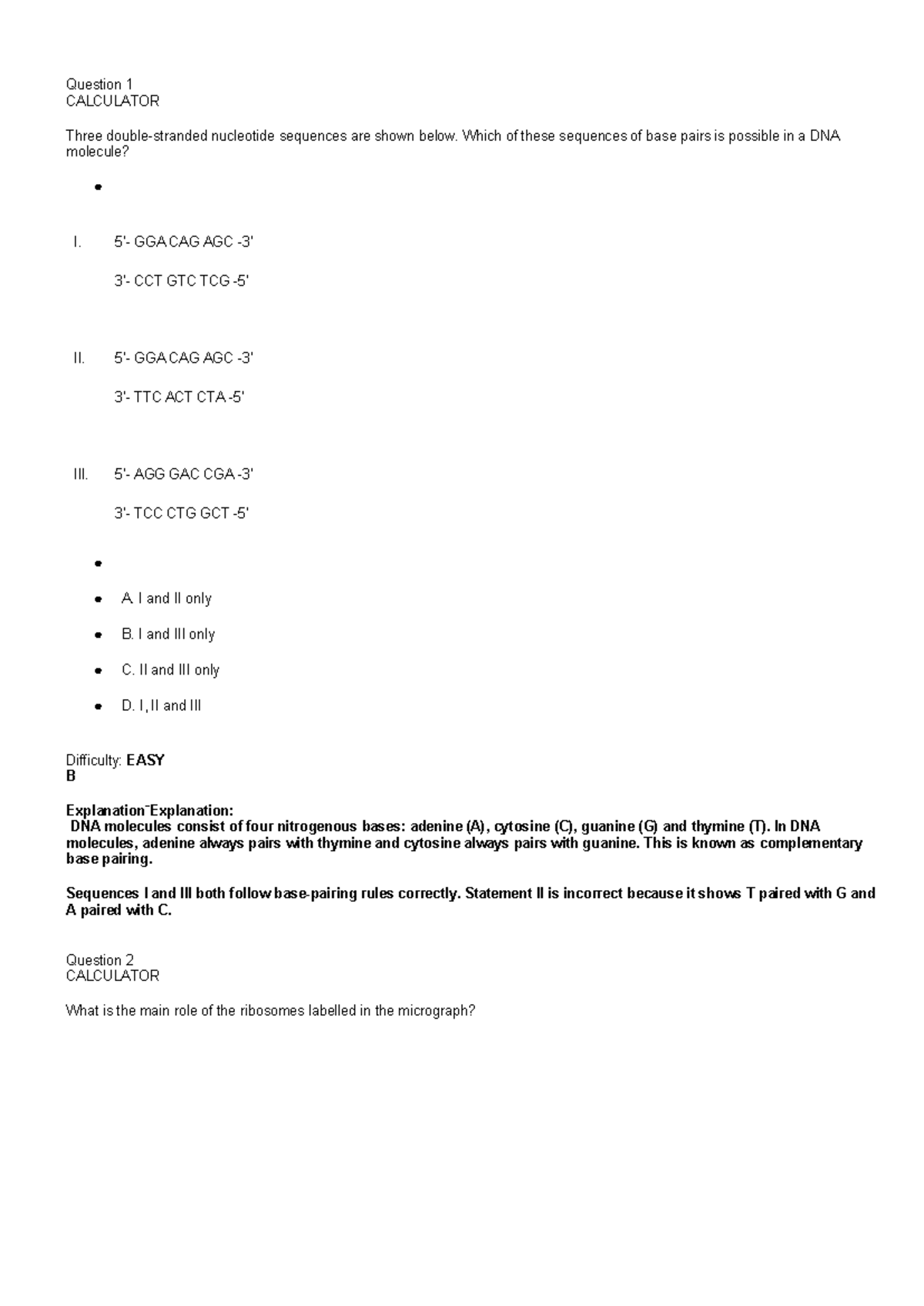 Biology SL 2025 Unity & Diversity - Nucleic Acids - Question 1