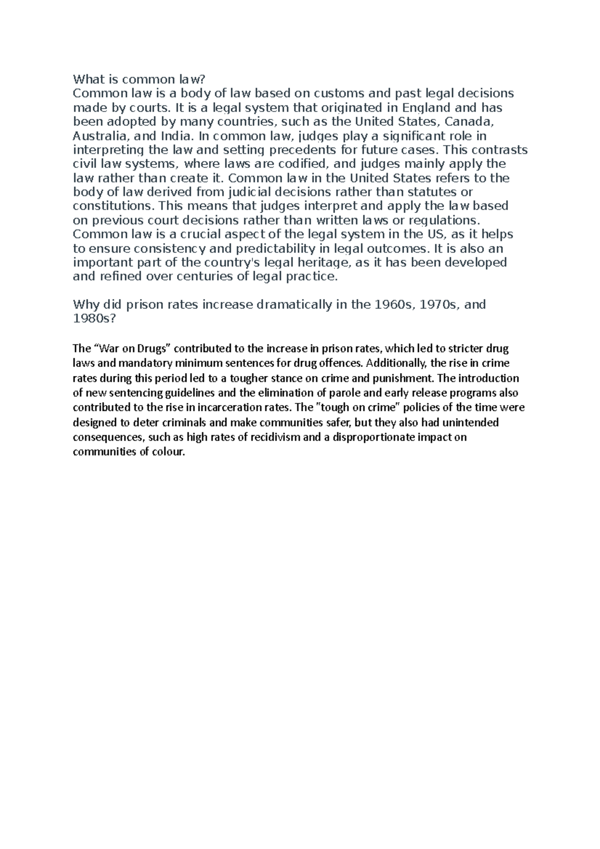 What is common law Quiz answers for short essay question What is