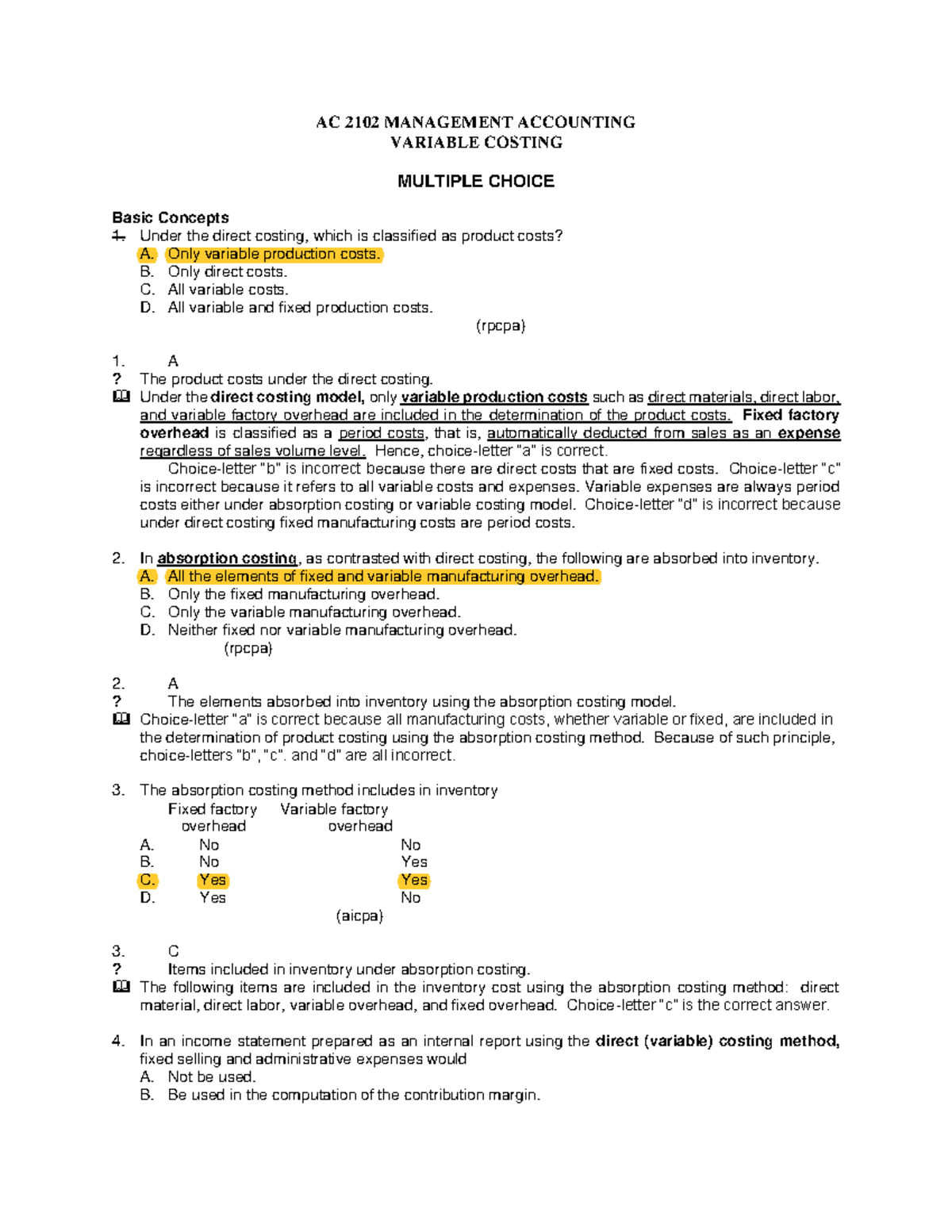 Which Costs Are Not Included In The Absorption Costing Of Inventory