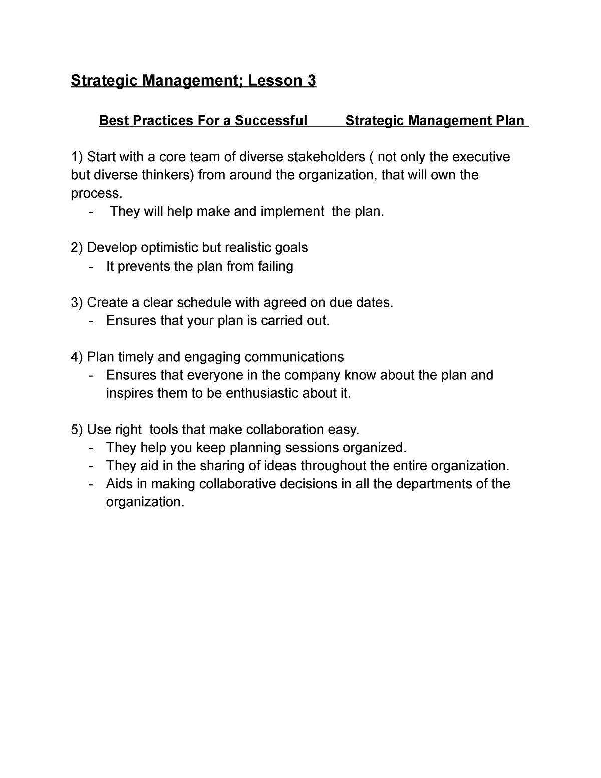 strategic management lesson plan