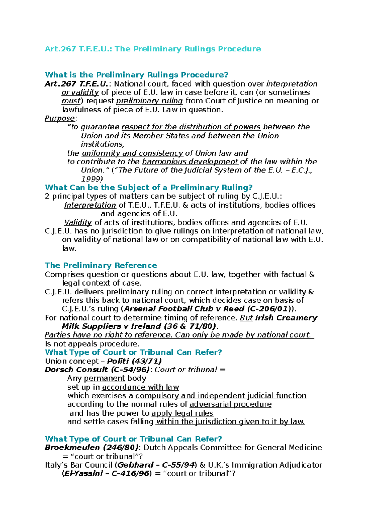 Eu law Notes - Art 265 - Art T.F.E.: The Preliminary Rulings Procedure ...