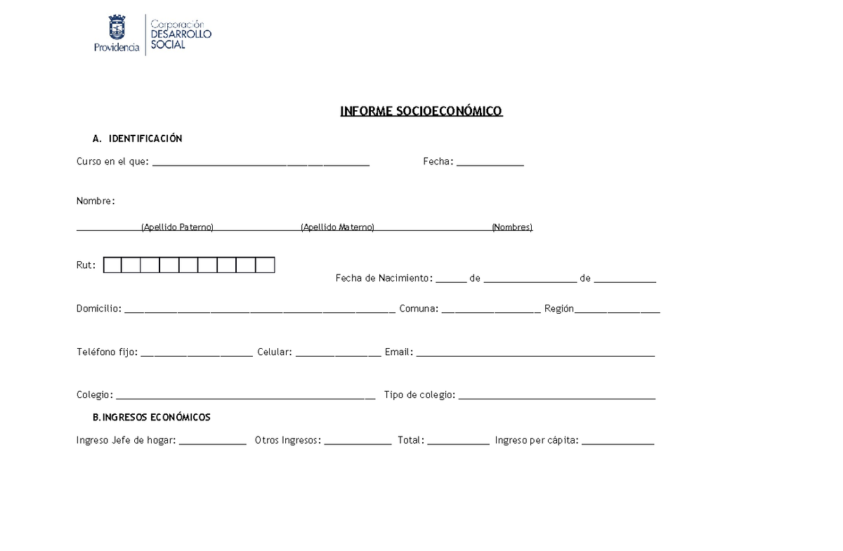 Formato informe social acreditacion socio economica - INFORME