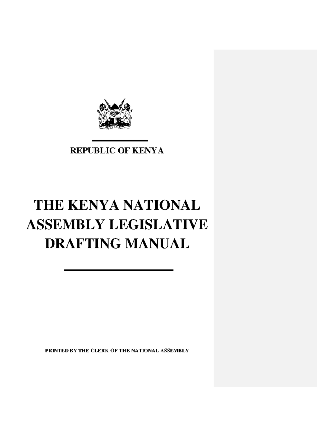 Drafting Manual Kenya Leg Assembly REPUBLIC OF KENYA THE KENYA