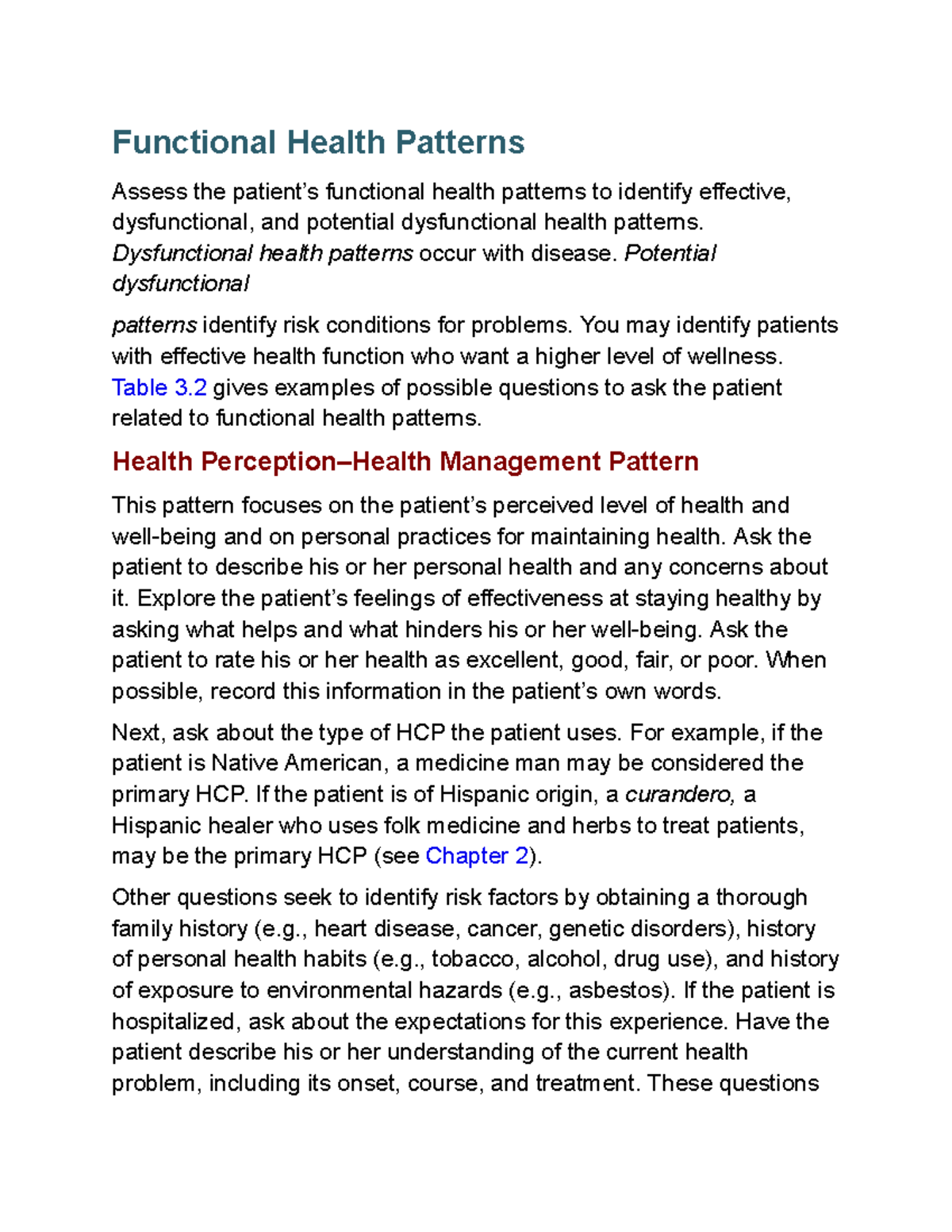 Functional Health Patterns - Functional Health Patterns Assess the ...