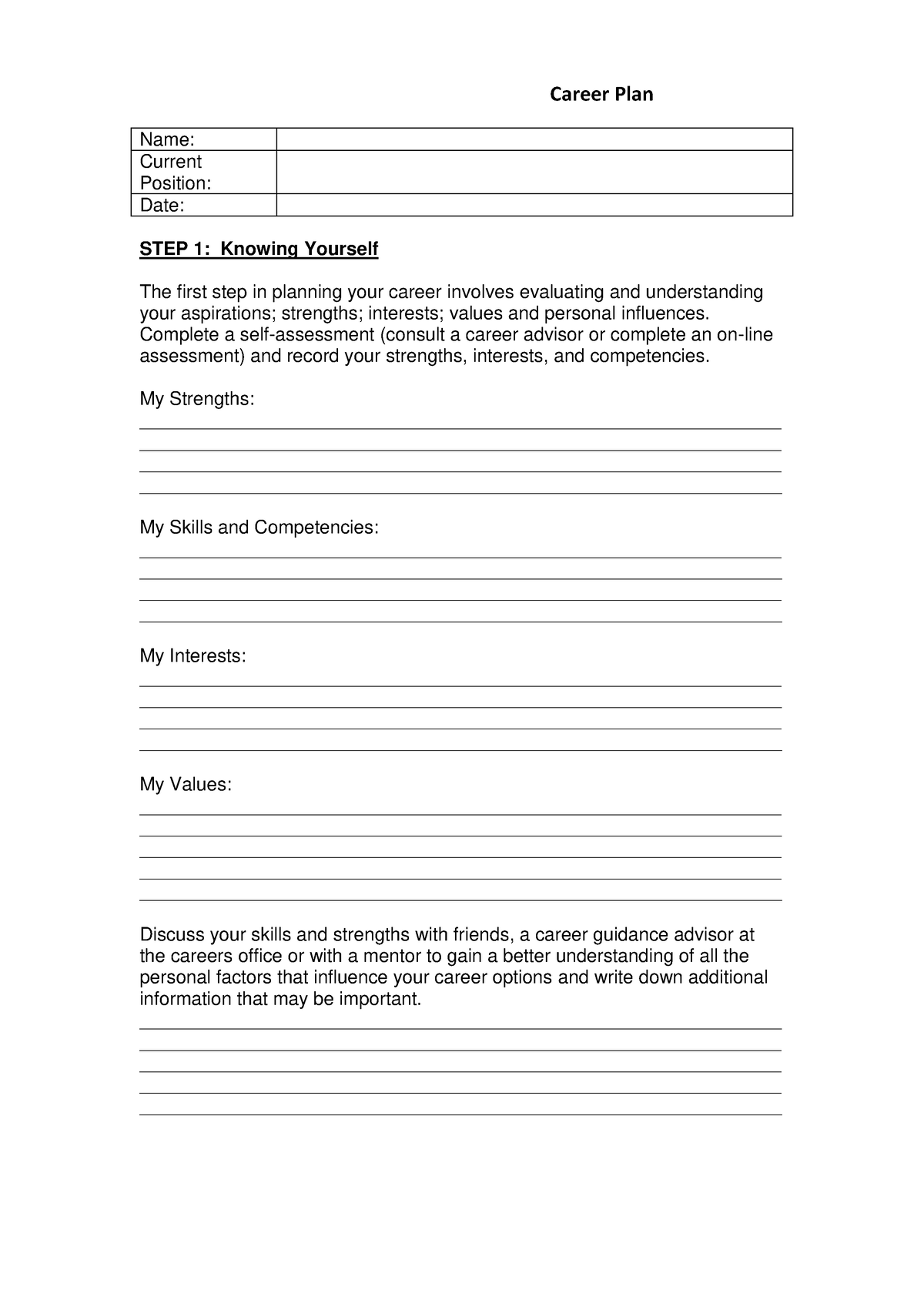 Career-plan-template - Career Plan Name: Current Position: Date: STEP 1 ...