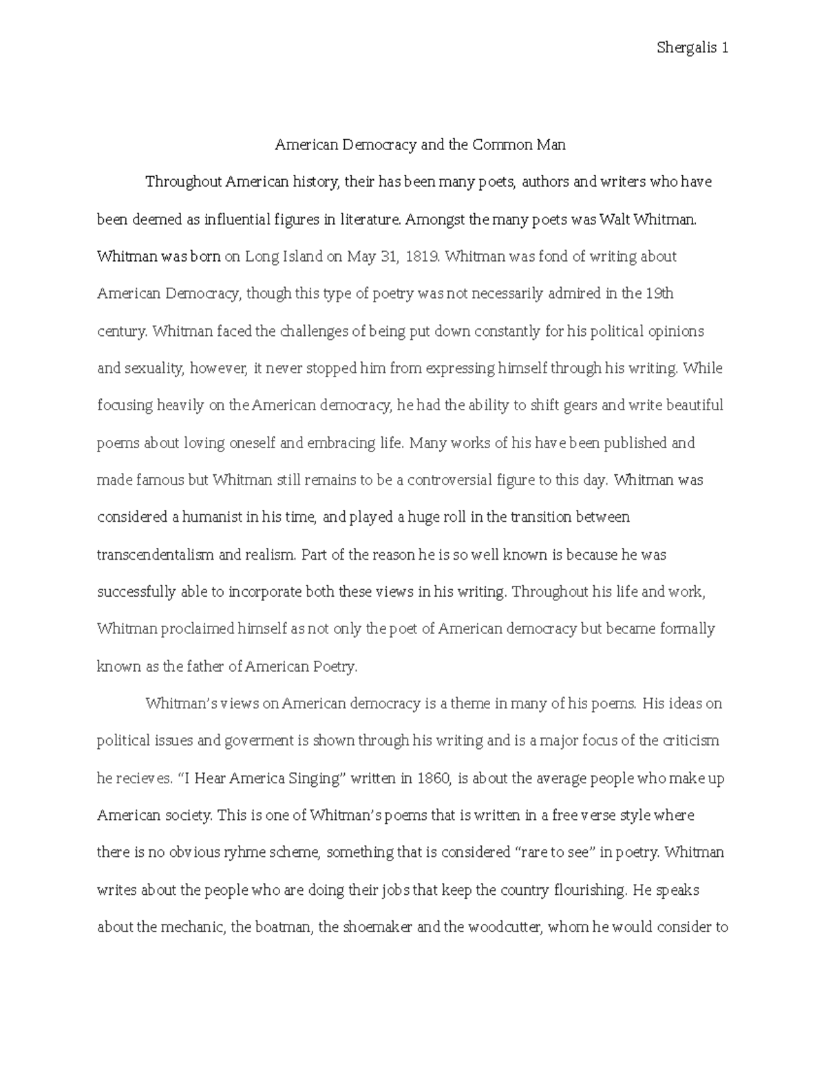 walt whitman research paper