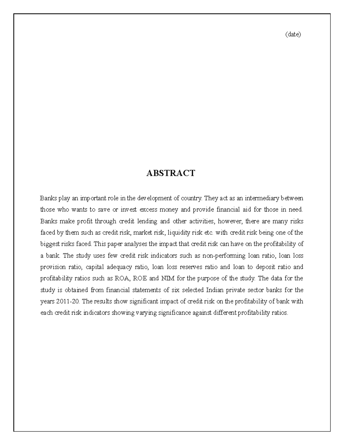 ORG%20 Study%20FINL%20 Draft - (date) ABSTRACT Banks play an important ...