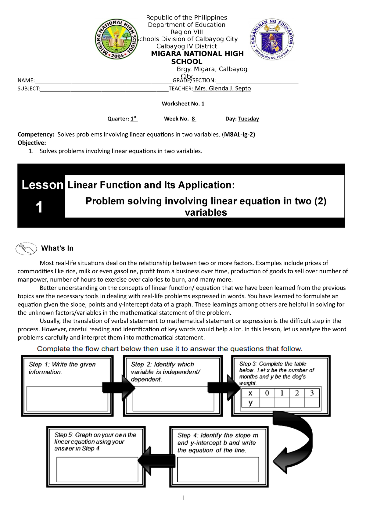 Math8 Q1 Week8 - Math 8 - Republic Of The Philippines Department Of ...