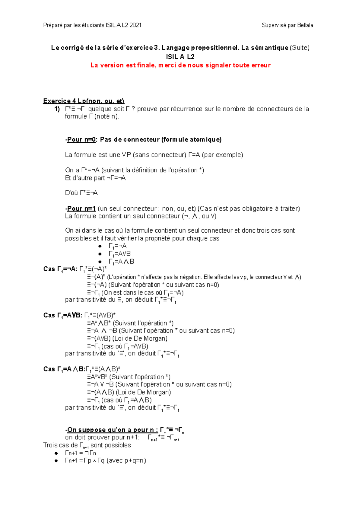 Série 3 - (Corrigé B) Logique Des Propositions. La Sémantique - Le ...