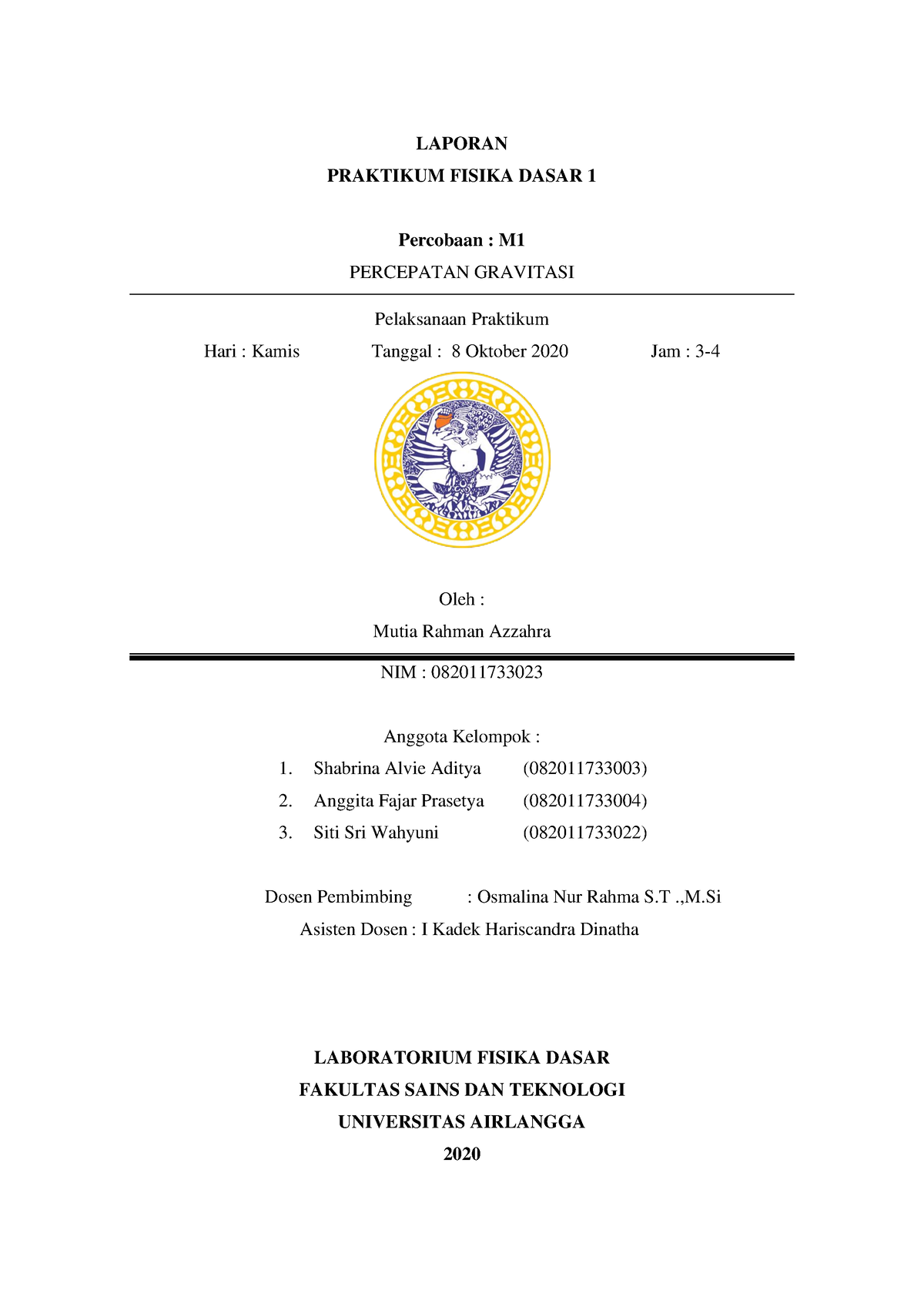 082011 733023 M1 Laporan - LAPORAN PRAKTIKUM FISIKA DASAR 1 Percobaan ...