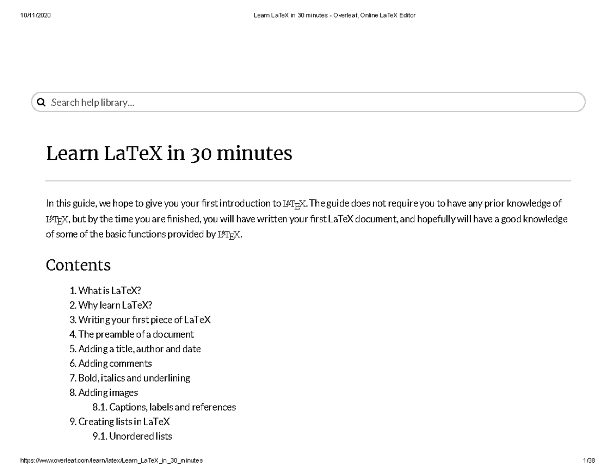 Learn La Te X in 30 minutes - Overleaf, Online La Te X Editor (2) (1 ...