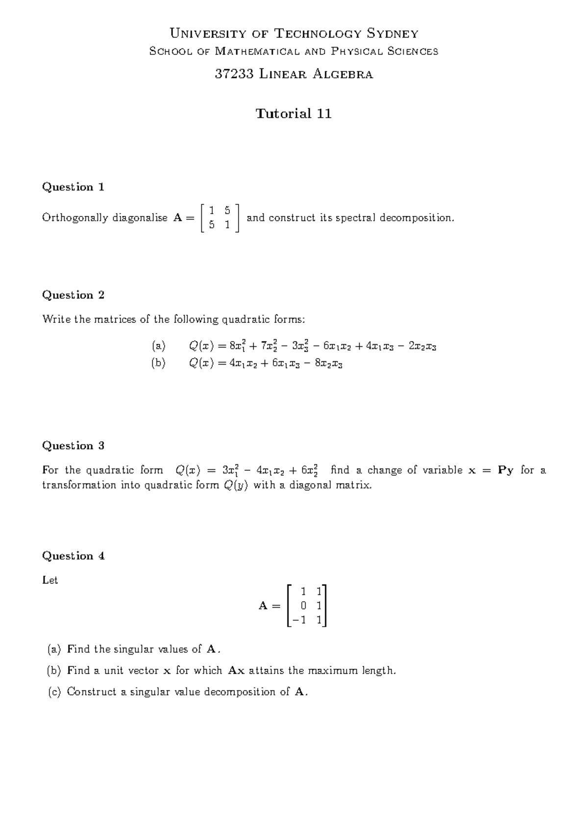 Tp-11 - Practice Questions 11 - University of Technology Sydney School ...