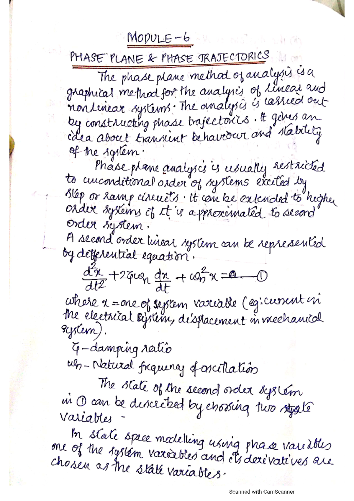 ACT module 5 - Good - PHASE PLANE PHASE TRAJECTORICS The phase plane ...