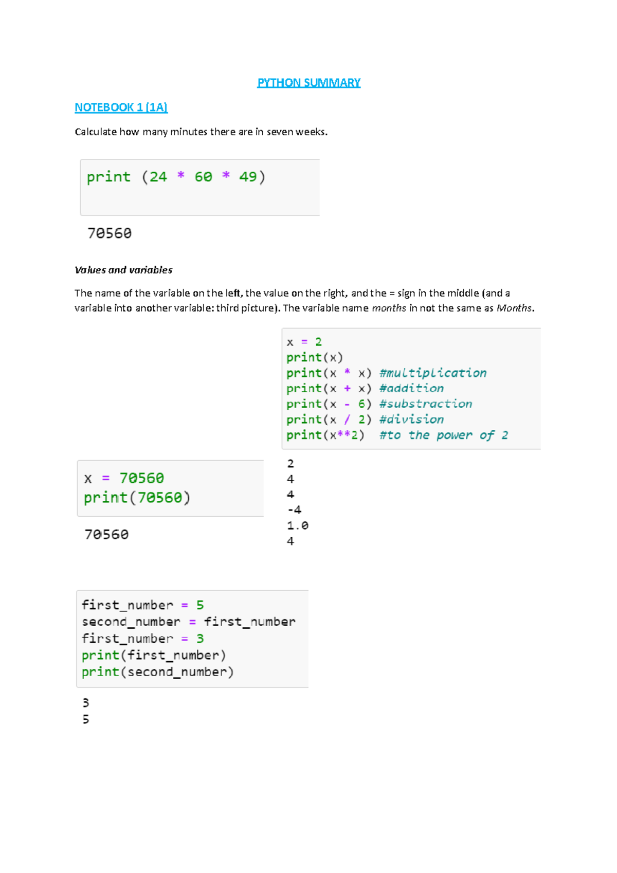 Python Summary - PYTHON SUMMARY NOTEBOOK 1 (1A) Calculate how many ...