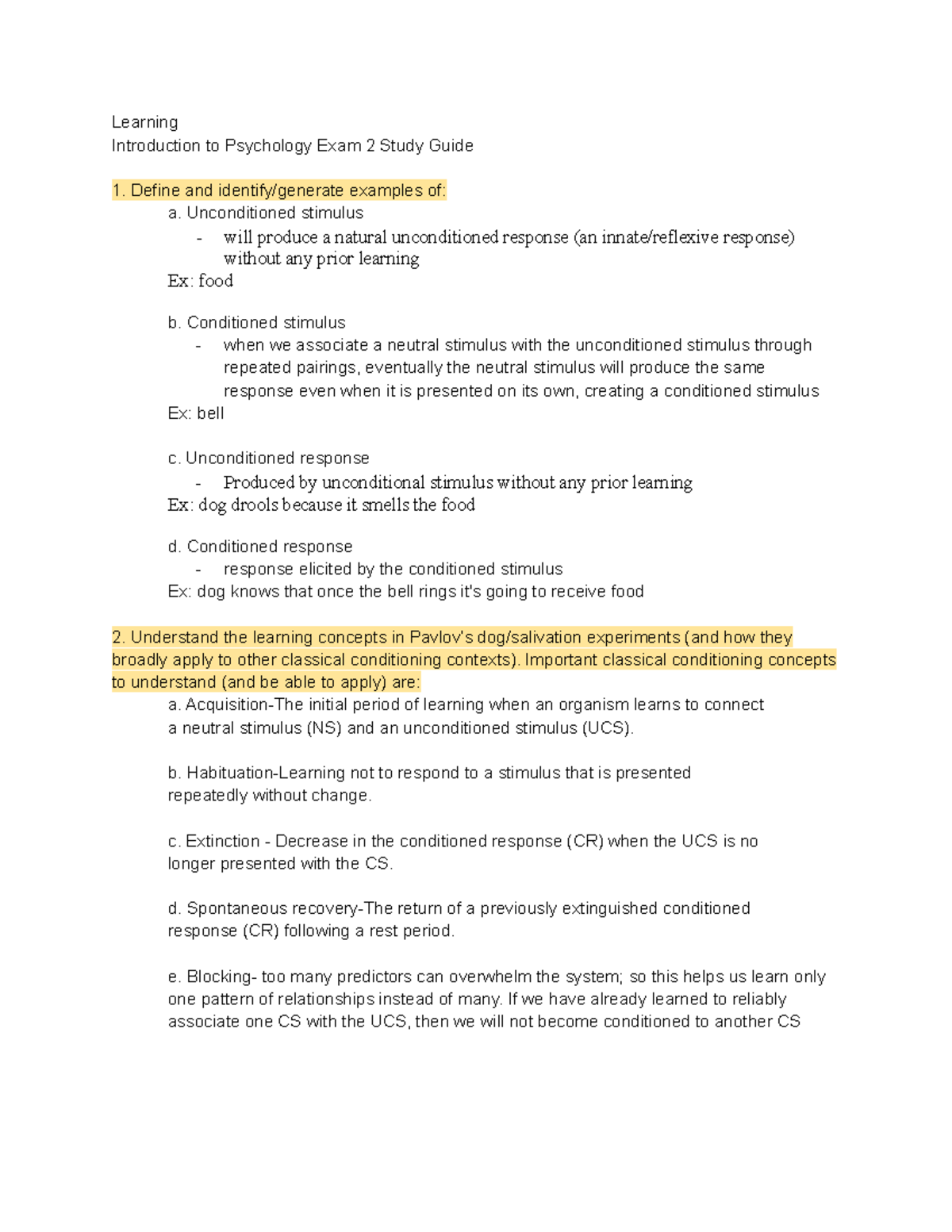 Psych Midterm 2 Study Guide - Learning Introduction To Psychology Exam ...