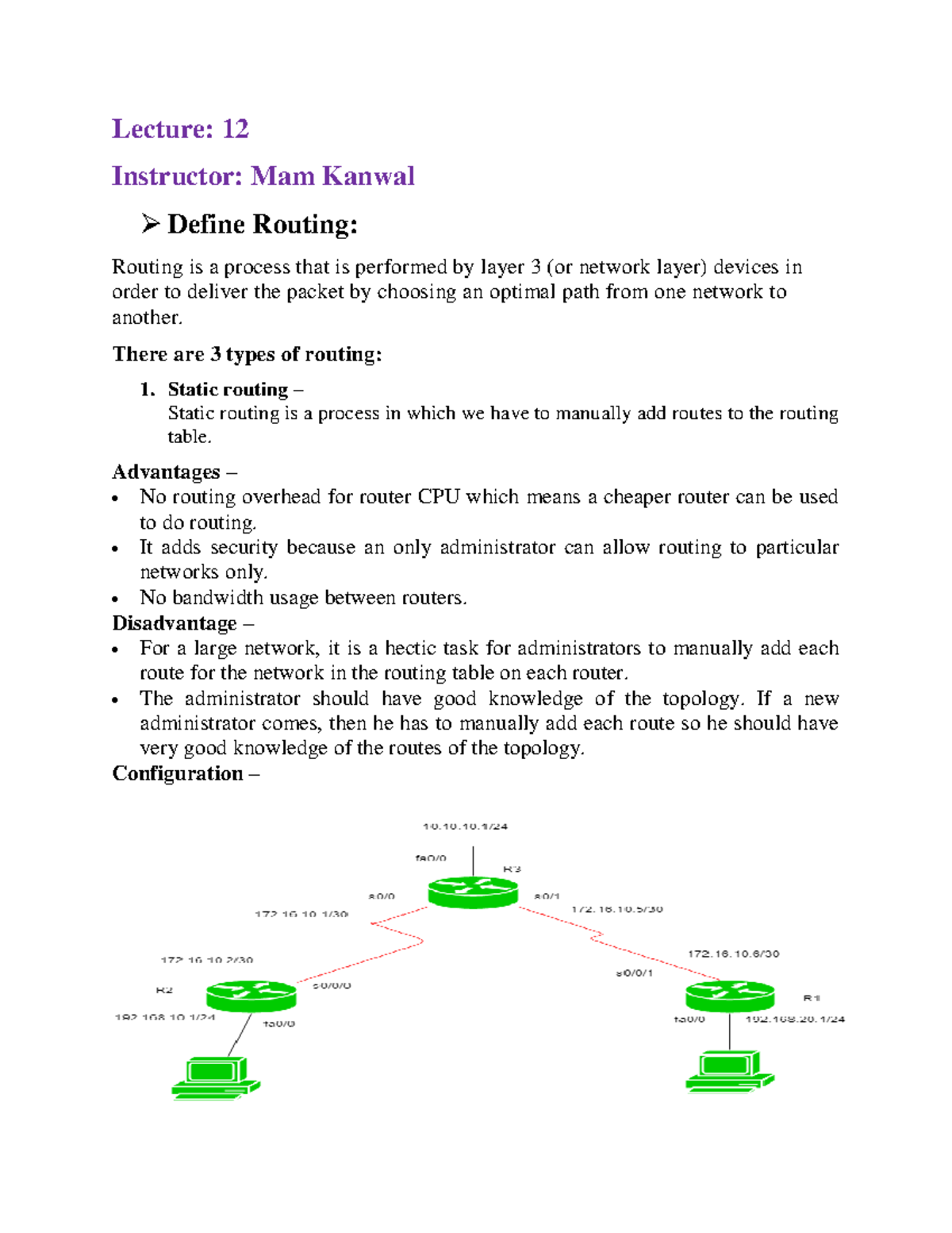 Introduction to routing in computer networking Lecture 12 Instructor Mam Kanwal Define Studocu