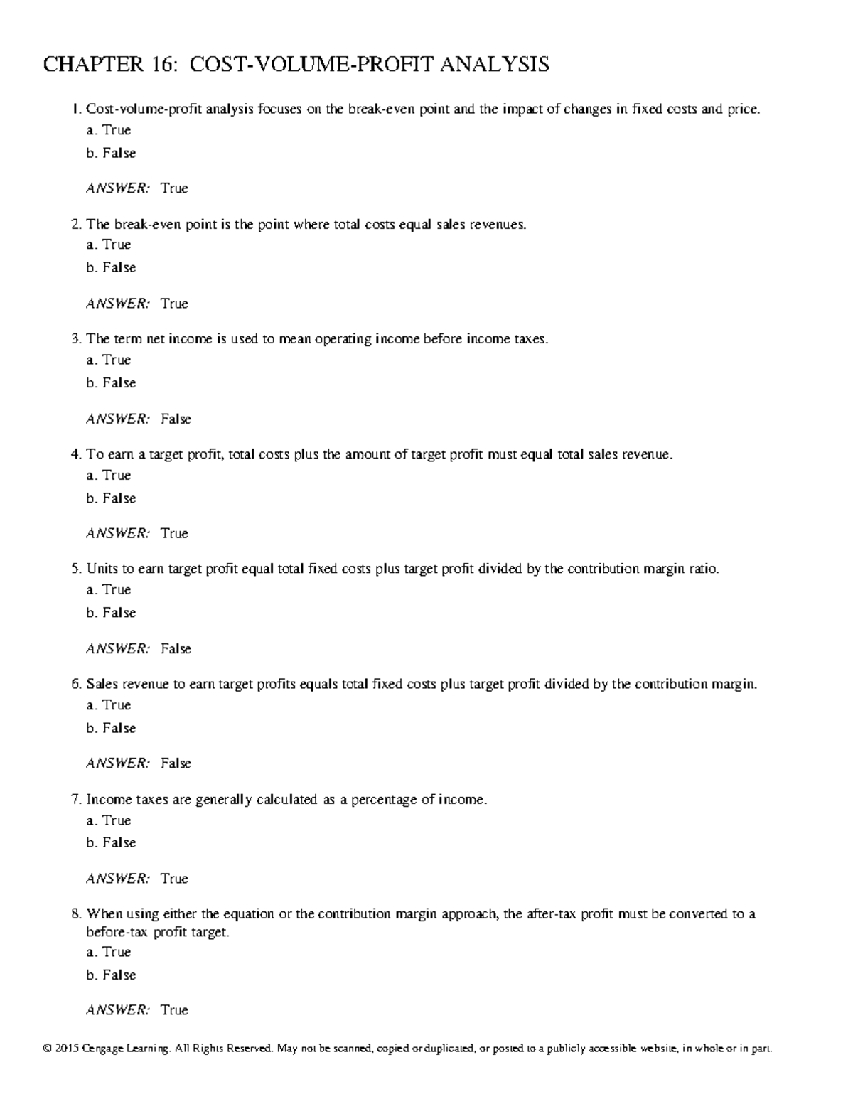 CH1 CVP Analysis - This is practice material for you to try answering ...