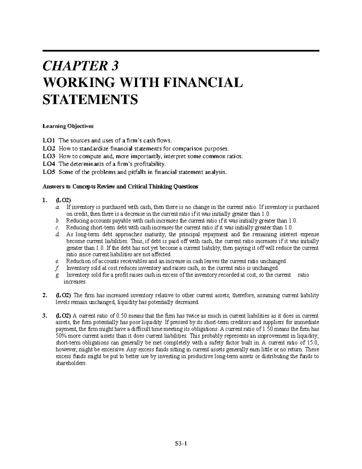Chapter 3 Solutions - CHAPTER 3 WORKING WITH FINANCIAL STATEMENTS ...