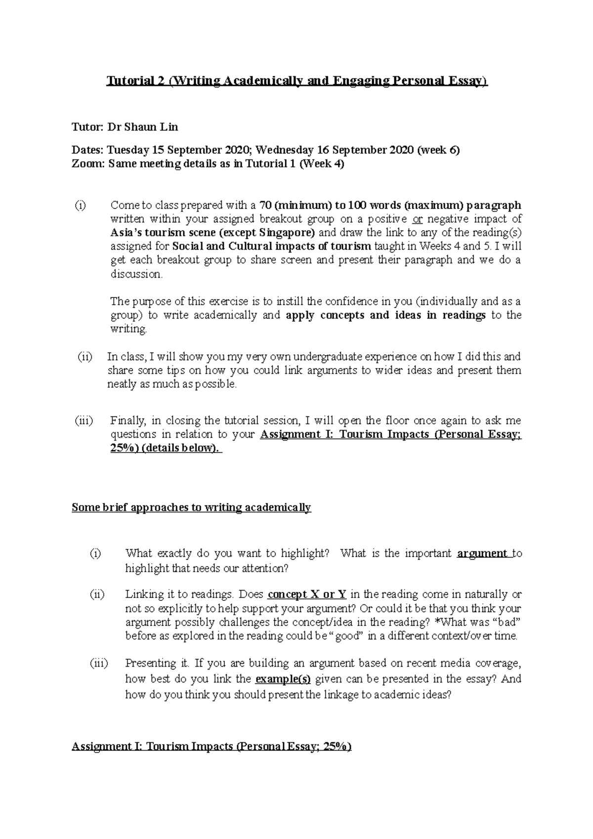 One of the possible essay questions that are asked - Tutorial 2 ...