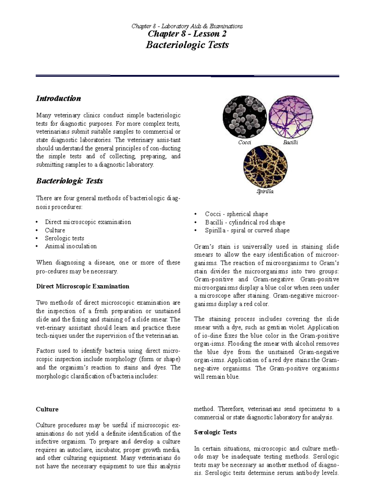 Ch0802 Bacteriologic Tests Chapter 8 Laboratory Aids