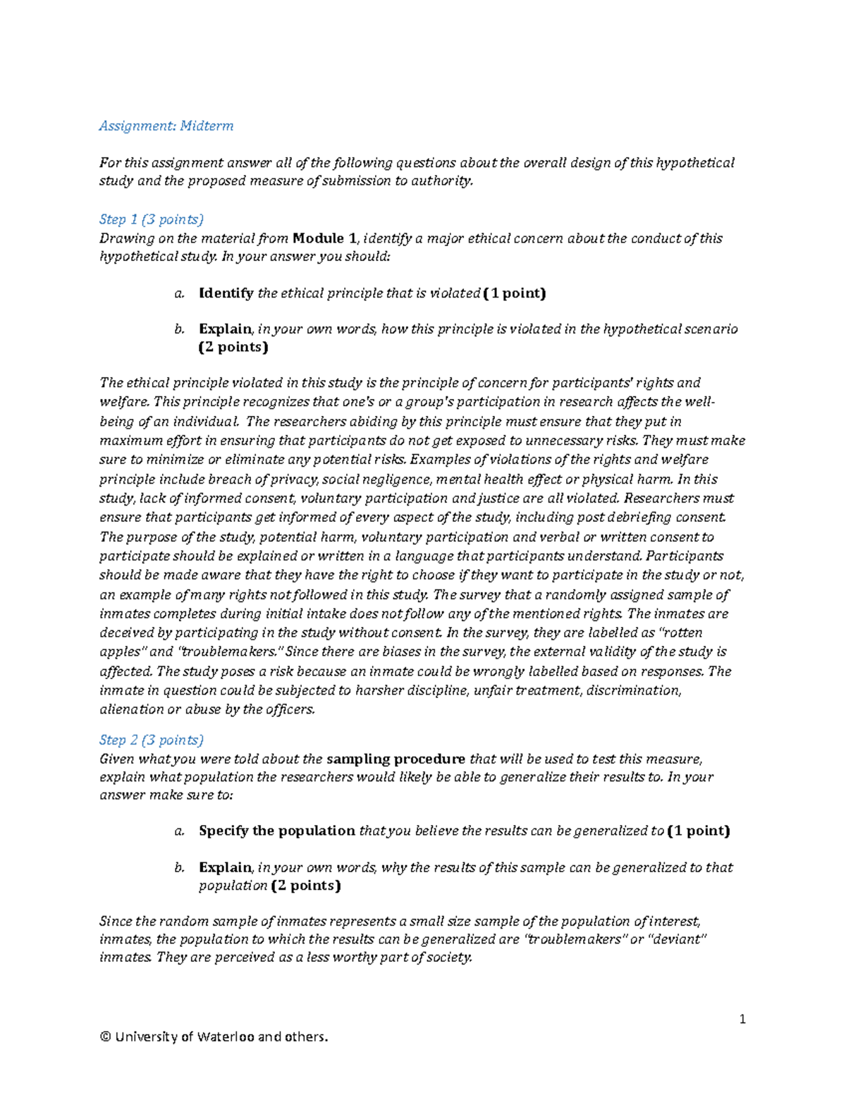 Midterm - part 1 Read a posted question and answer them. - Assignment ...