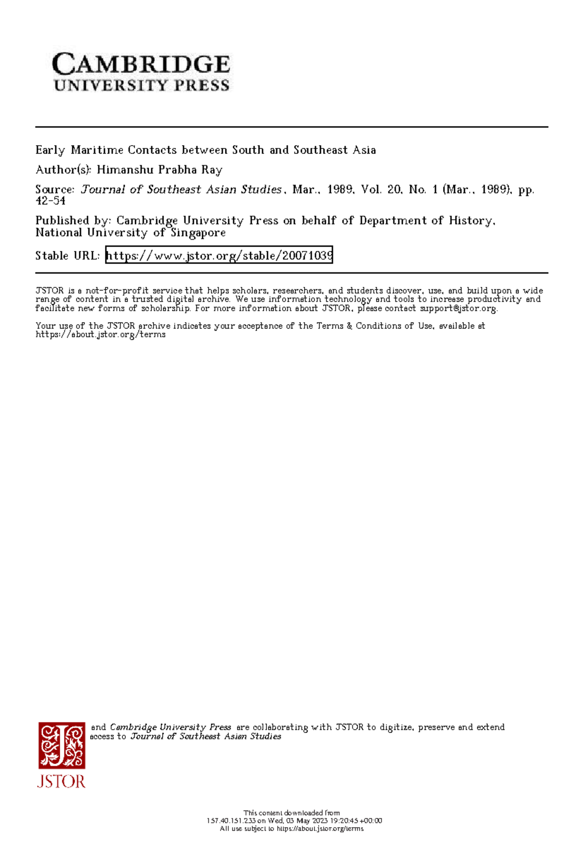 SA and SEA Trade - Early Maritime Contacts between South and Southeast ...