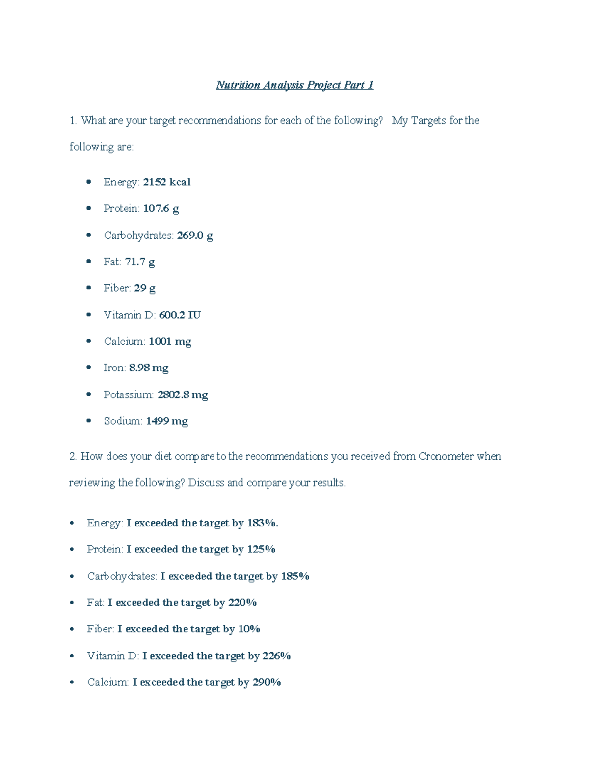 Nutrition Analysis Project Part 1 - What are your target ...