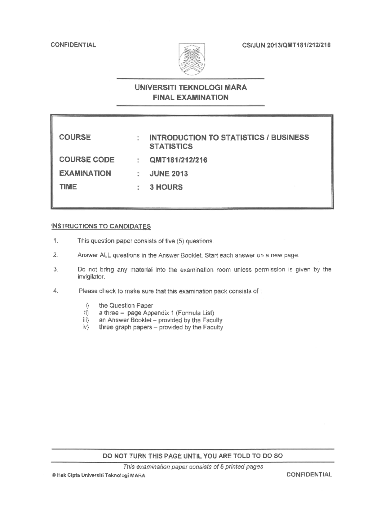QMT181 212 216 Example Of Past Year Question In June 2013 From Uitm Hope It Will Be A Great 
