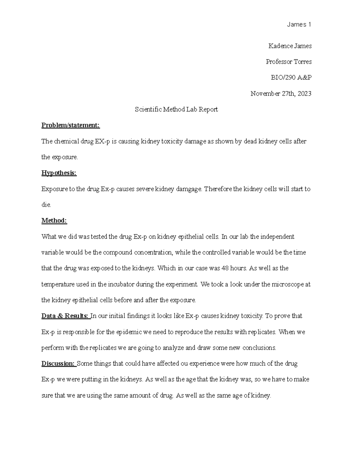Lab Report #1 Labster - James 1 Kadence James Professor Torres BIO/290 ...