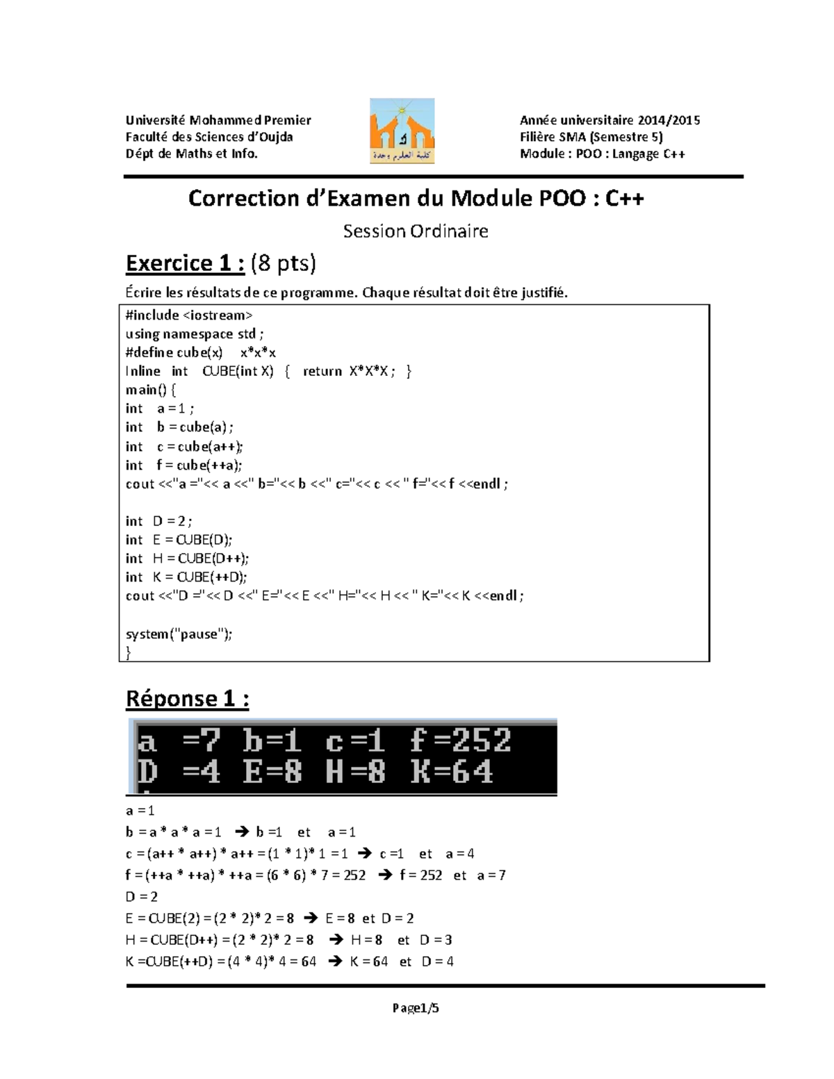 398680760 Correction d Examen du Module POO C - Université Mohammed ...