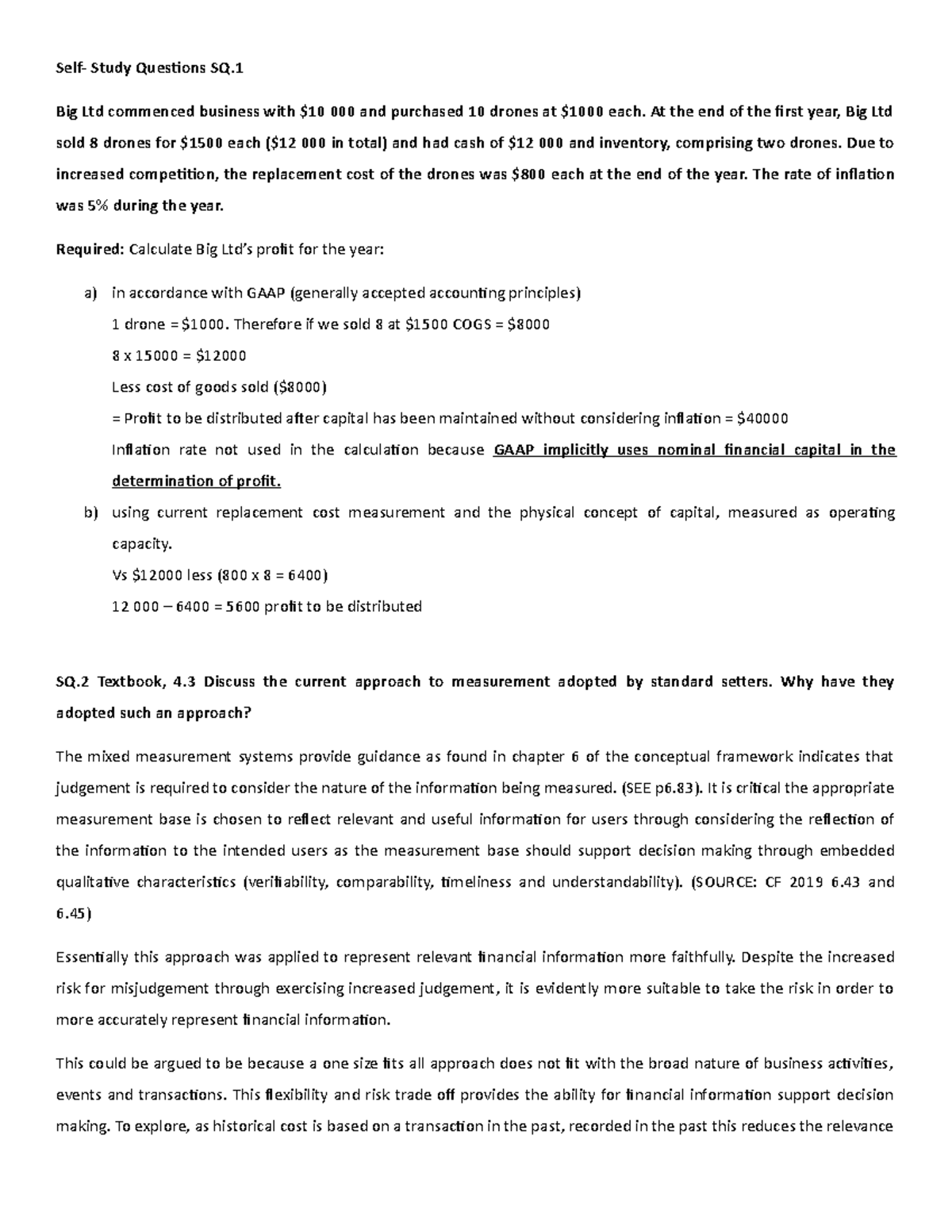 Sqs And Tqs - Tute 3 - Self- Study Questions Sq. Big Ltd Commenced 