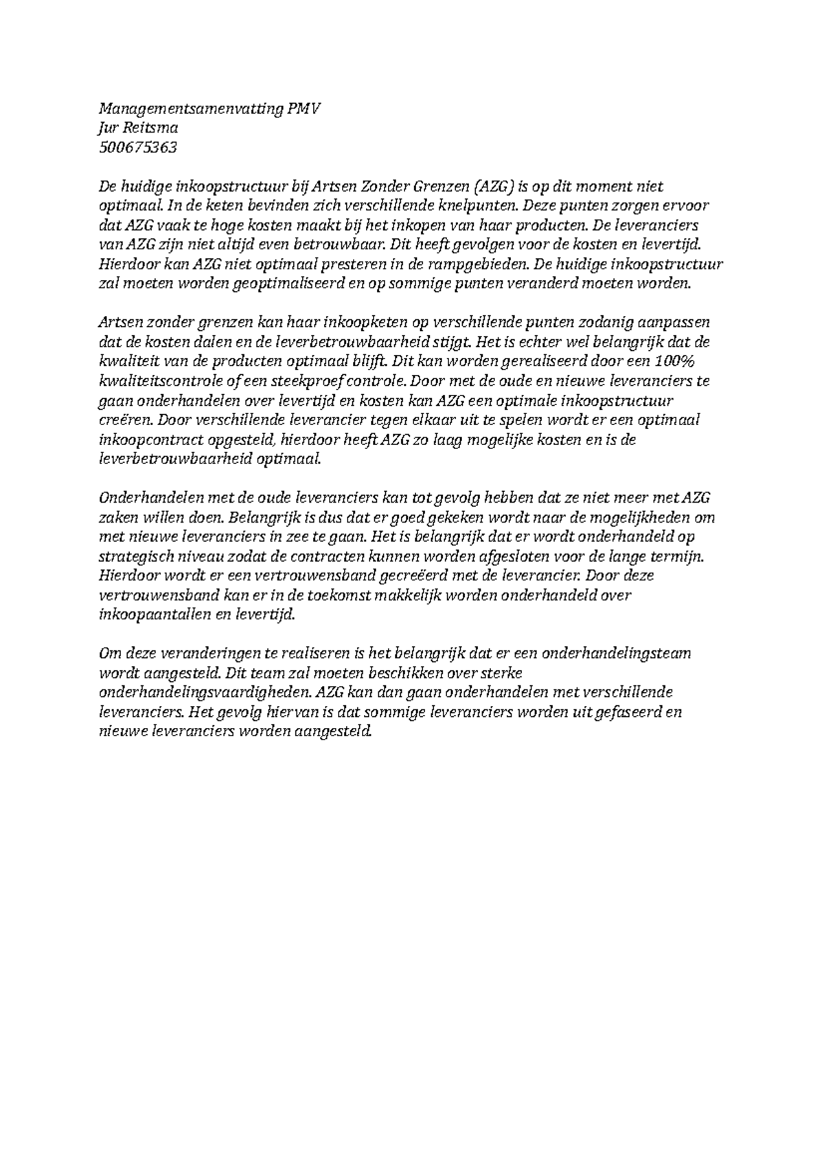 Managementsamenvatting Voorbeeld