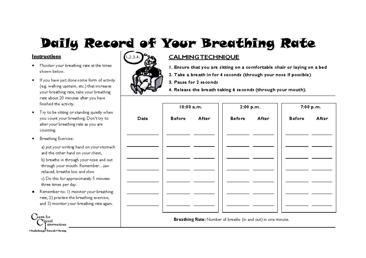 Anxiety Worksheet - 02 - Breathing Rate Record Sheet - Instructions ...