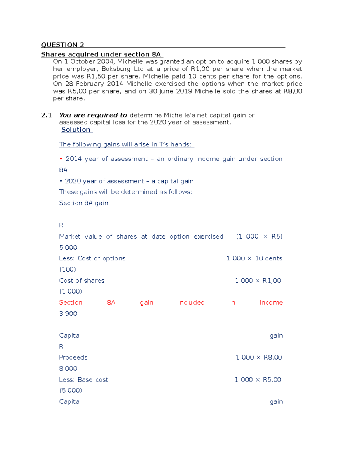 Capital Gains Tax- Question 2 - QUESTION 2 Shares Acquired Under ...