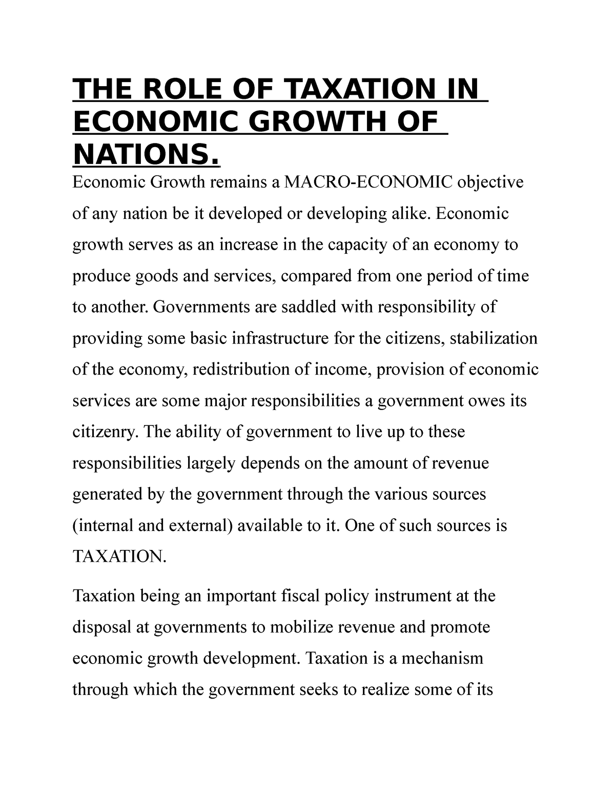 Role Of Taxation In Economic Development Pdf