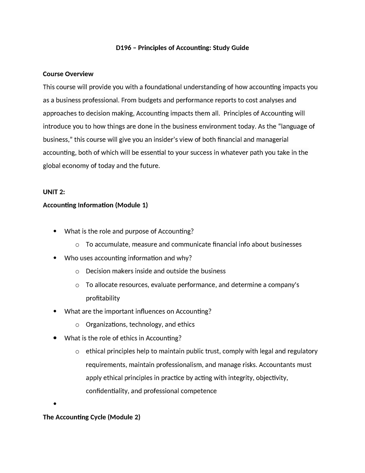 D196 Study Guide-2 - Summary Managerial And Financial Accounting - D196 ...