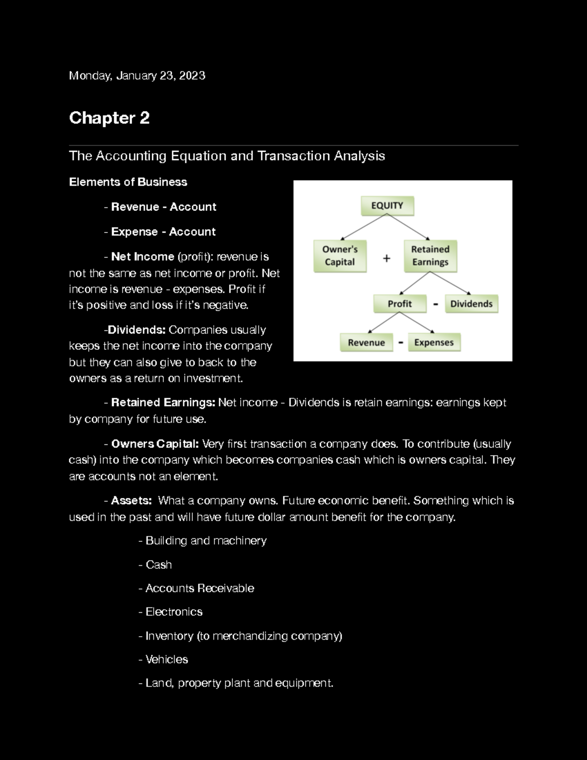 Chapter 2 Notes - Monday, January 23, 2023 Chapter 2 The Accounting ...