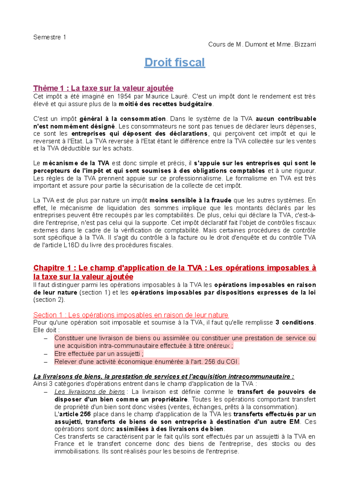 Droit-fiscal-PDF - DROIT FISCAL GENERAL 1ER PARTIE - Semestre 1 Cours ...