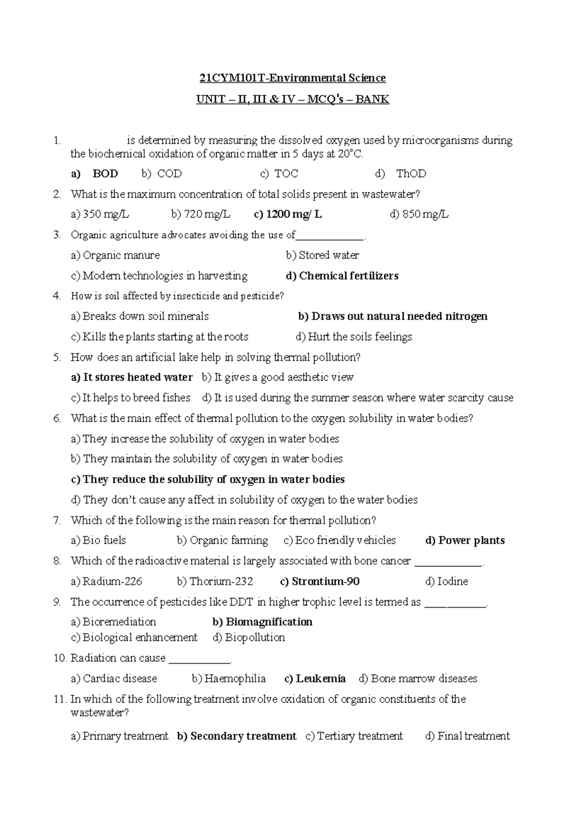 21CYM101T-EVS Module-2,3 & 4(MCQs) (1) - 21CYM101T-Environmental ...