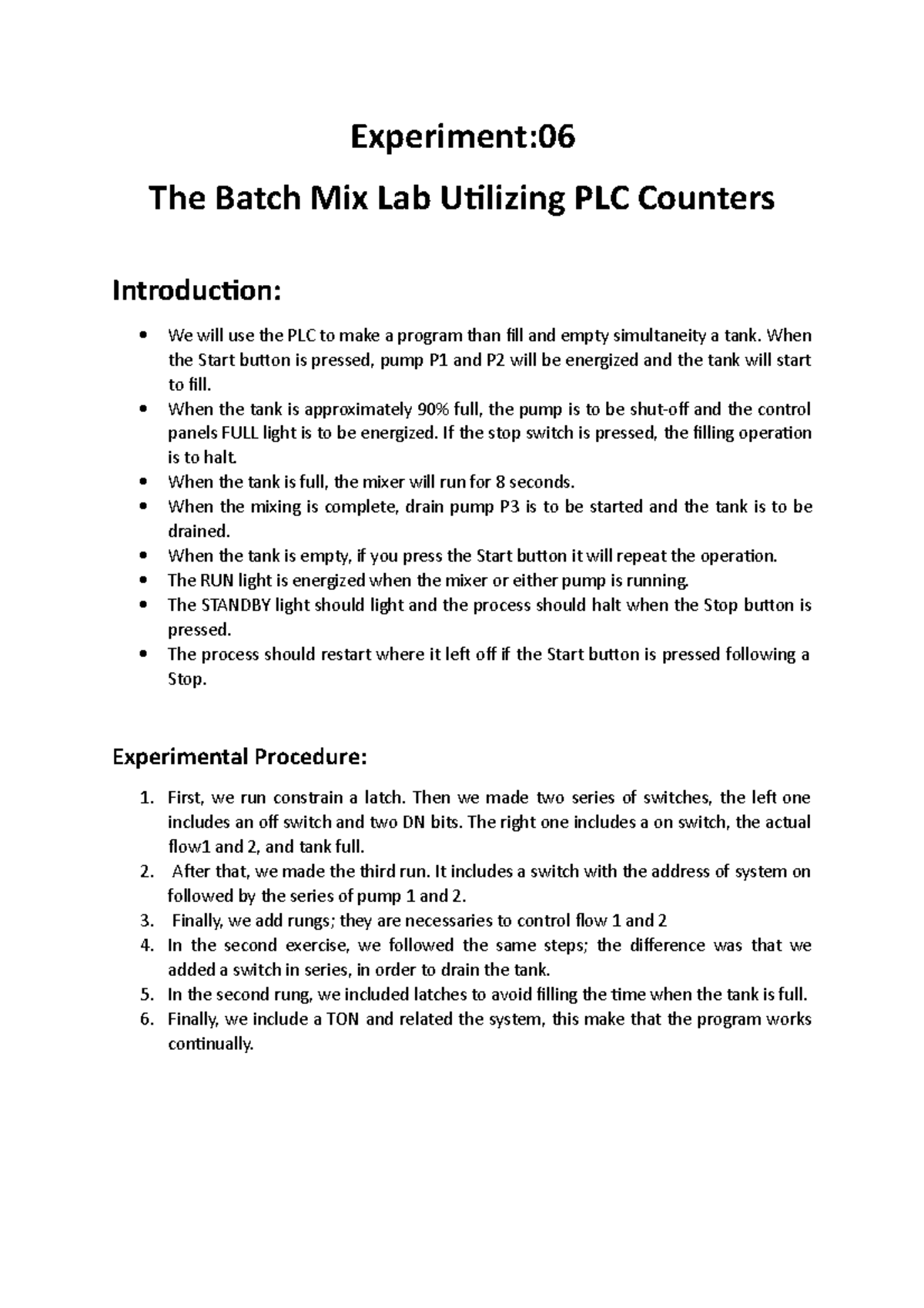 Experiment 06 Lab Production Automation Labs Solved Experiment The Batch Mix Lab Uilizing
