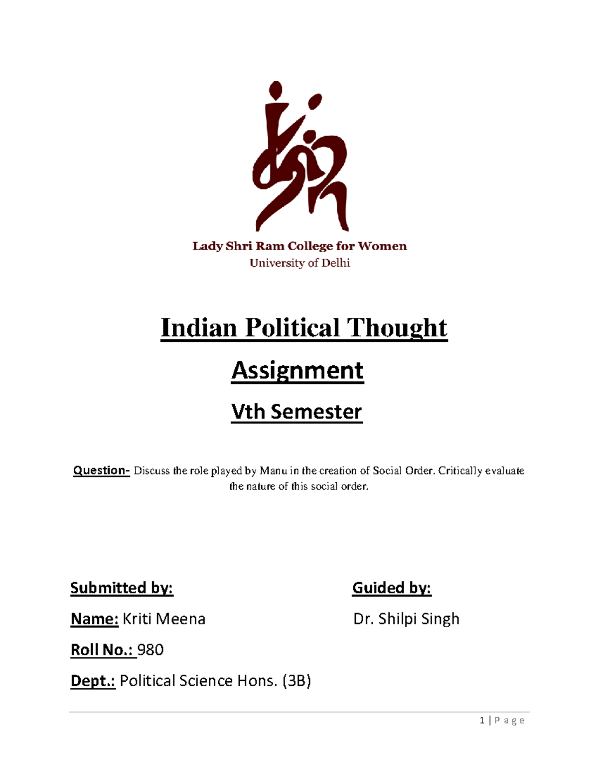 Indian Political Thought - Indian Political Thought Assignment Vth ...